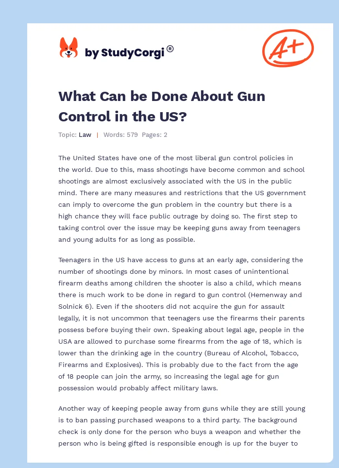 What Can be Done About Gun Control in the US?. Page 1