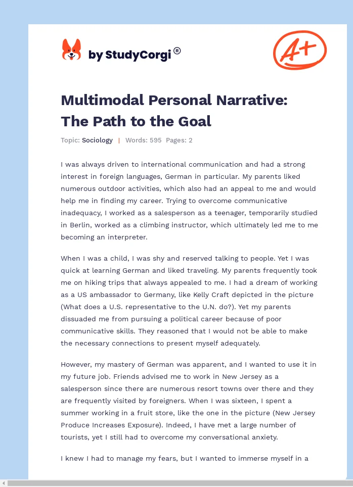Multimodal Personal Narrative: The Path to the Goal. Page 1