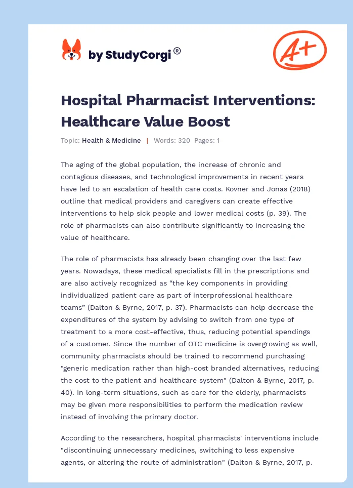 Hospital Pharmacist Interventions: Healthcare Value Boost. Page 1