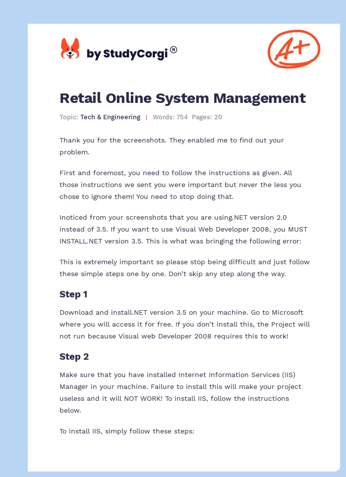 Retail Online System Management. Page 1