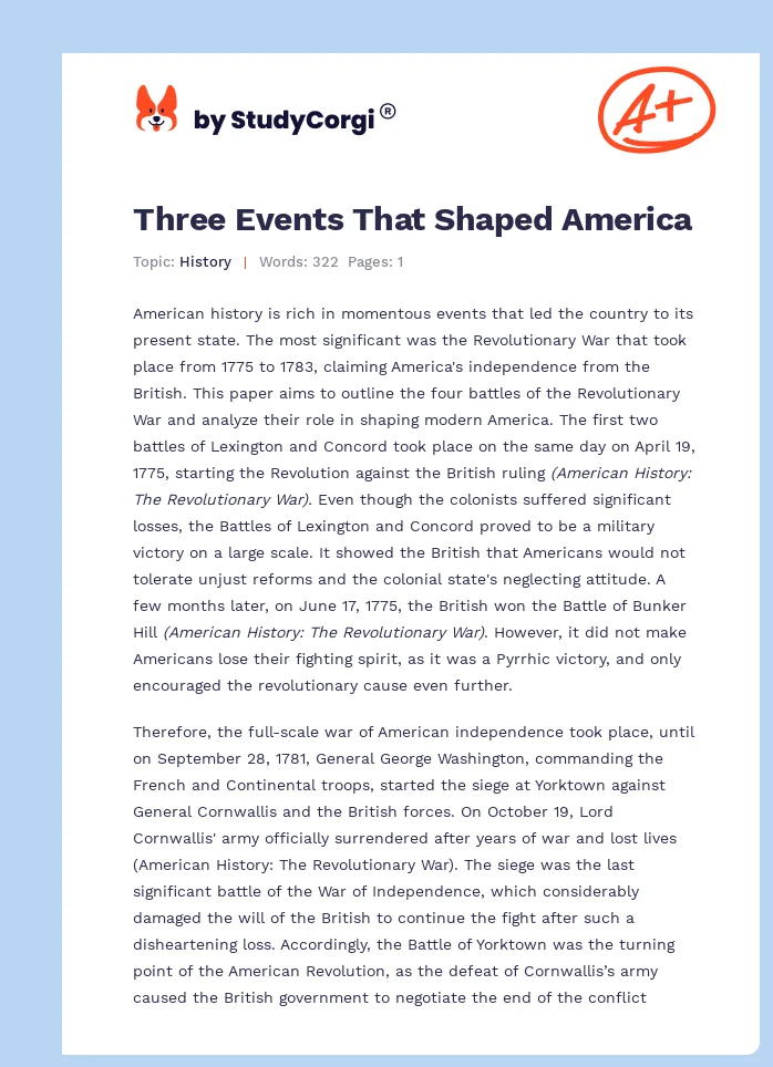 Three Events That Shaped America. Page 1