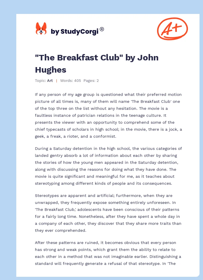 "The Breakfast Club" by John Hughes. Page 1