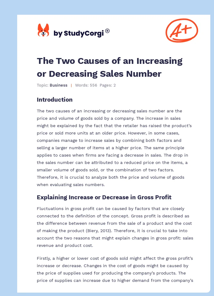 The Two Causes of an Increasing or Decreasing Sales Number. Page 1