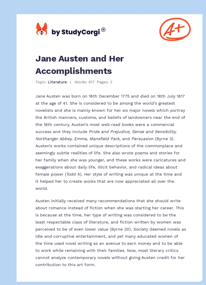 Jane Austen and Her Accomplishments. Page 1