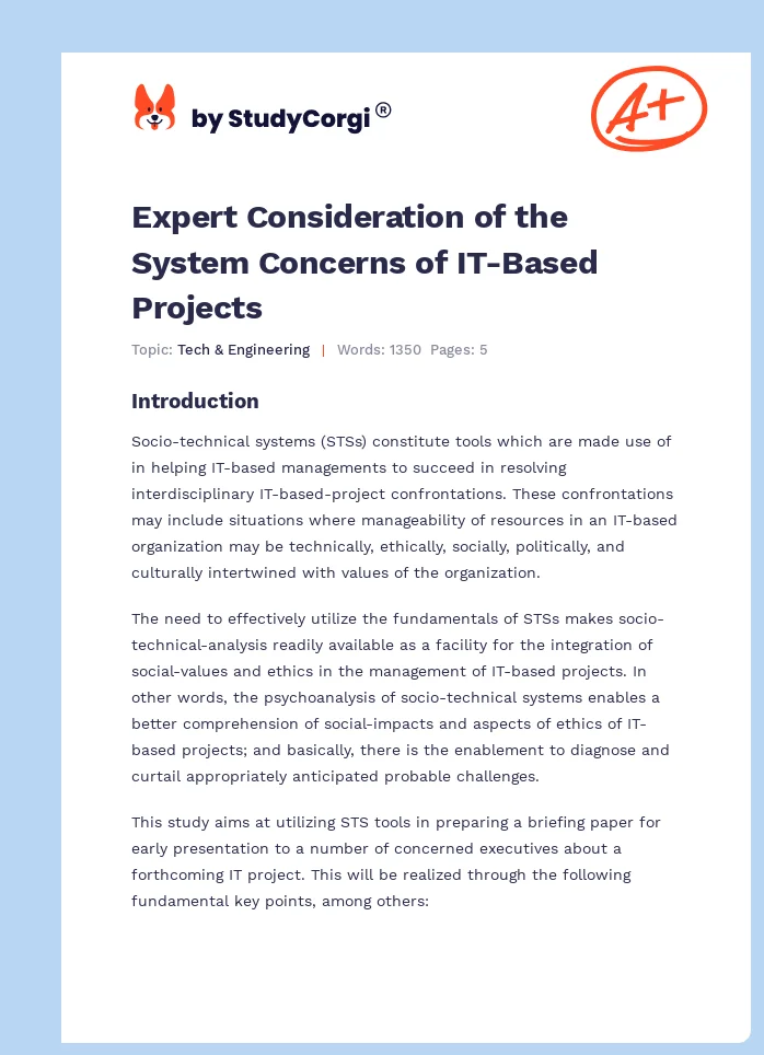 Expert Consideration of the System Concerns of IT-Based Projects. Page 1