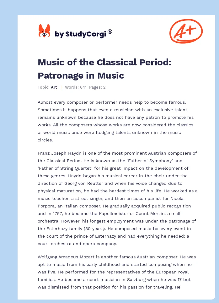 Music of the Classical Period: Patronage in Music. Page 1