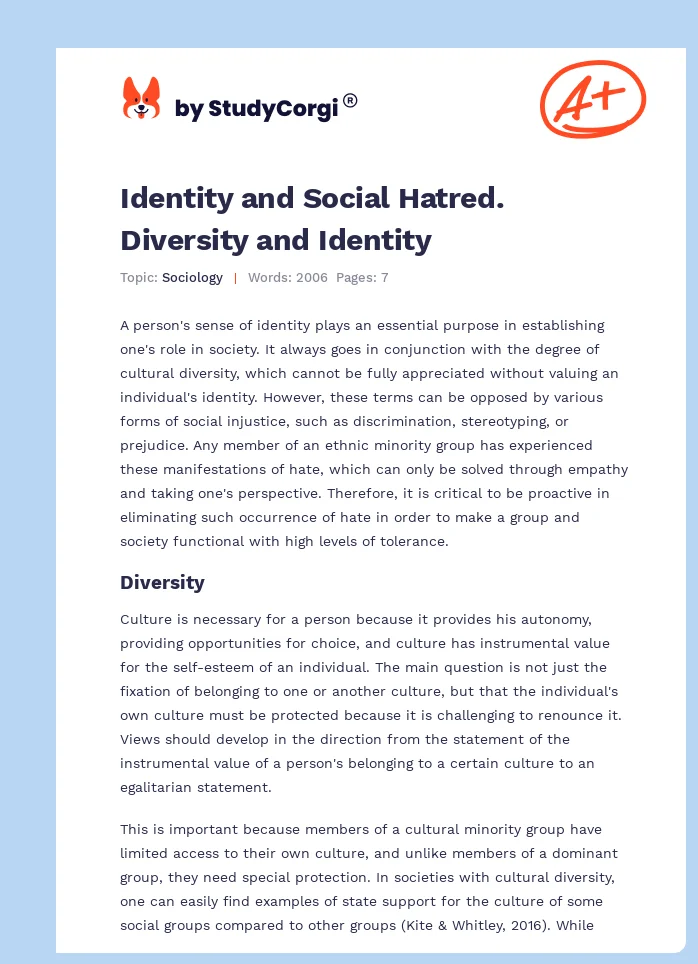 Identity and Social Hatred. Diversity and Identity. Page 1