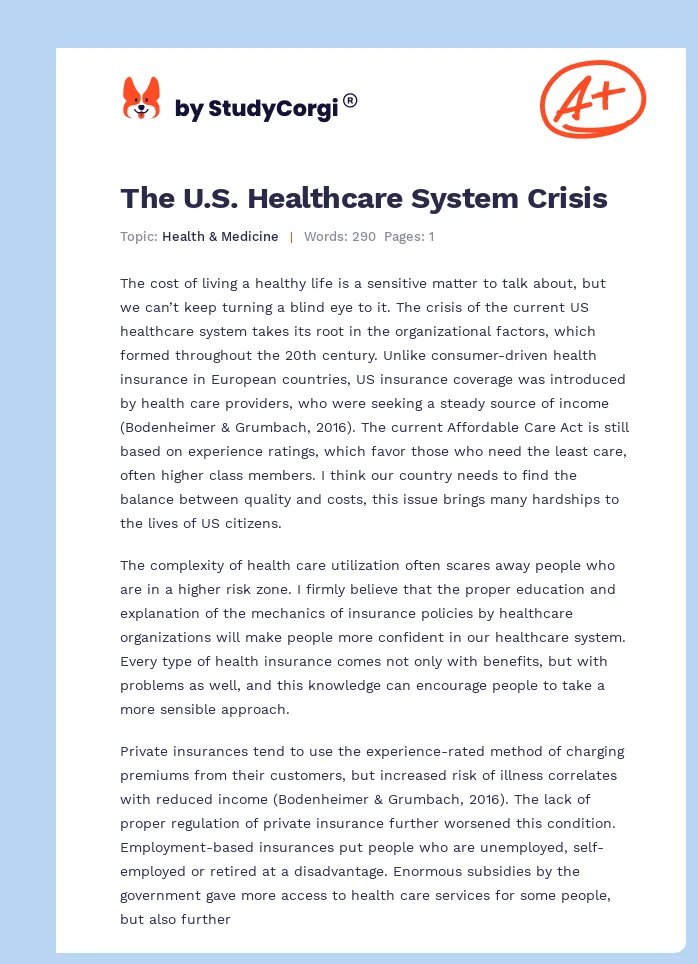 The U.S. Healthcare System Crisis. Page 1