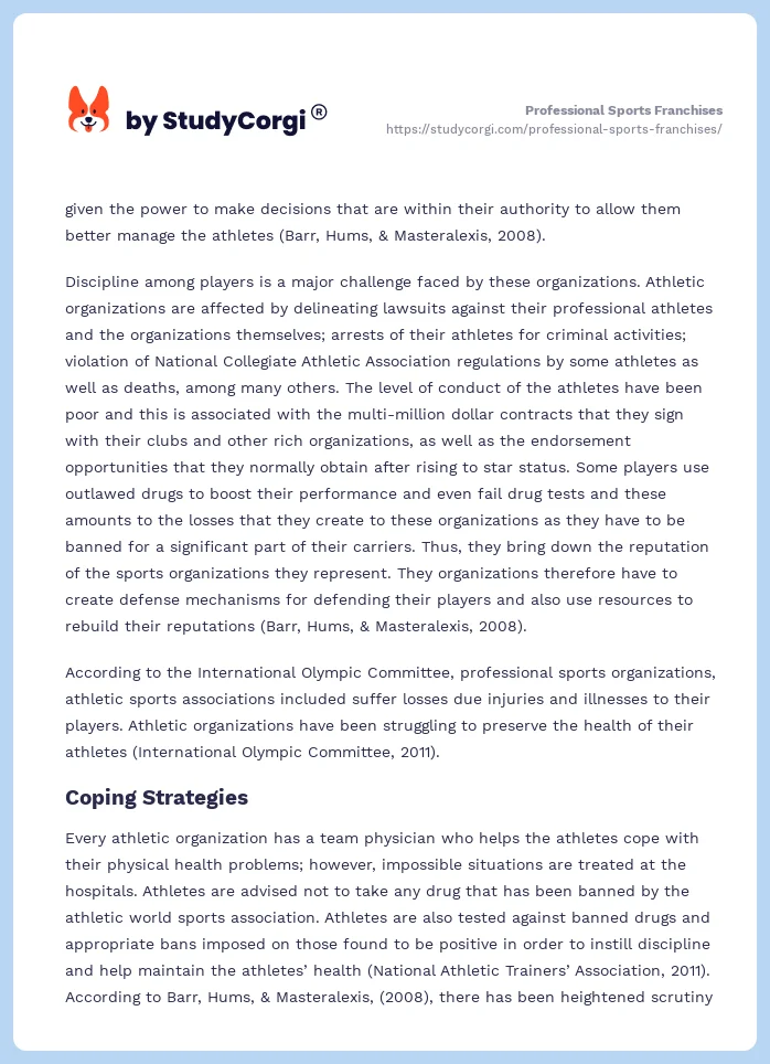 Professional Sports Franchises. Page 2