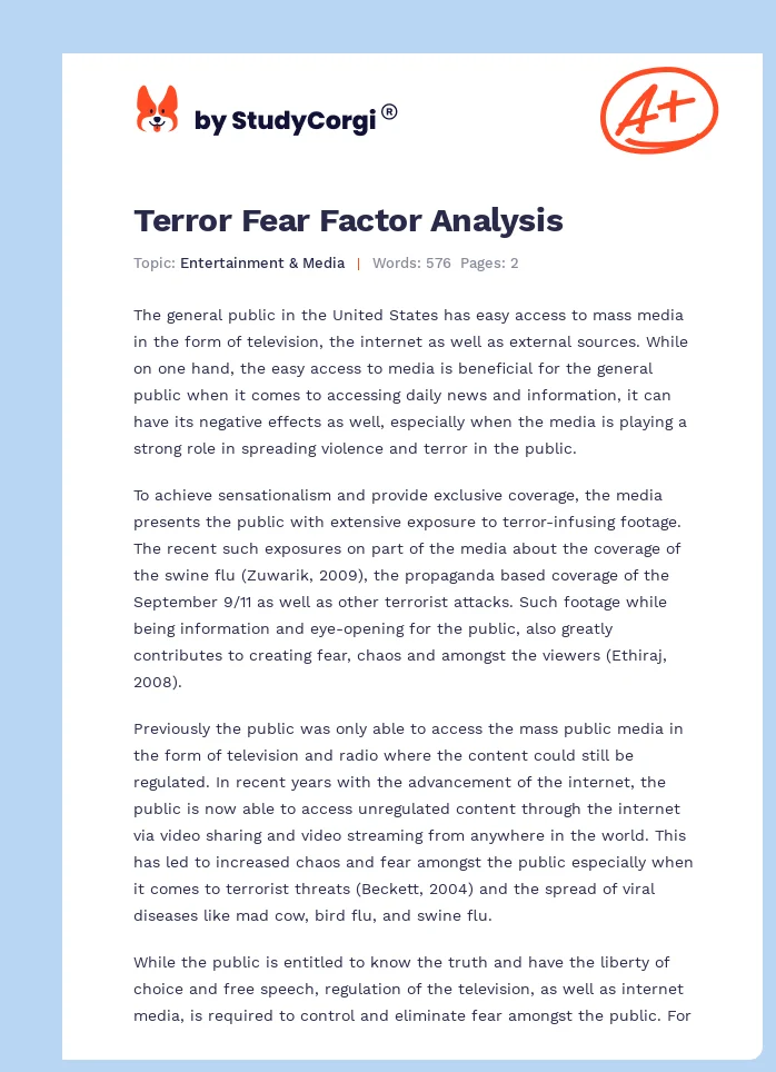 Terror Fear Factor Analysis. Page 1