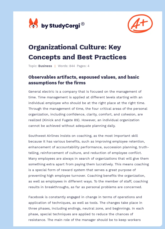 Organizational Culture: Key Concepts and Best Practices. Page 1