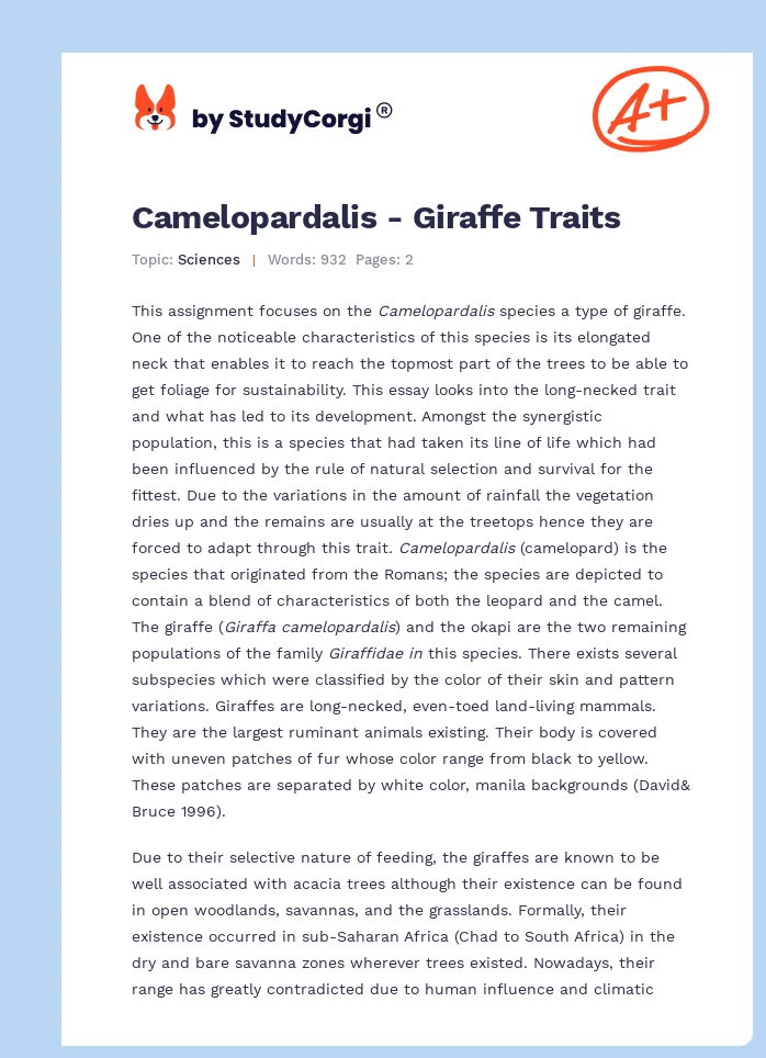 Camelopardalis - Giraffe Traits. Page 1