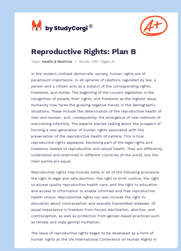 Reproductive Rights: Plan B. Page 1