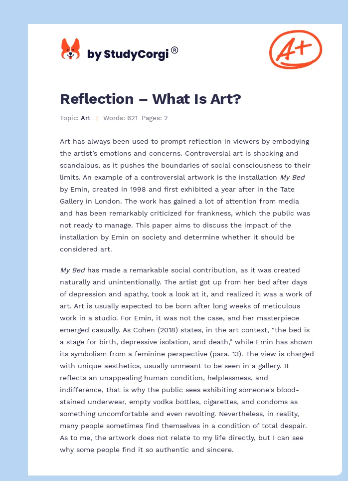 Reflection – What Is Art?. Page 1