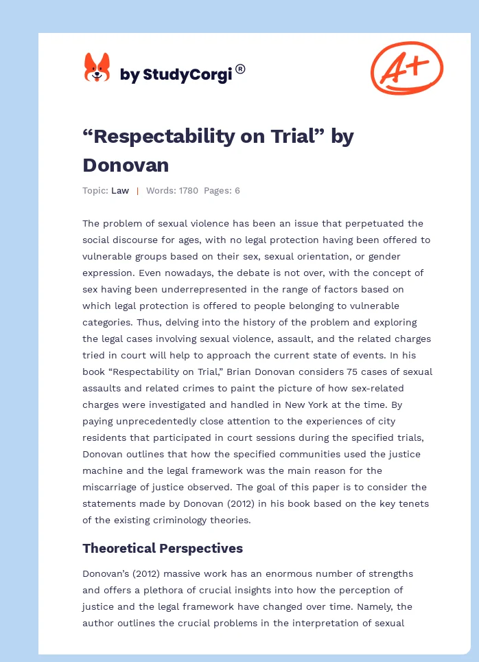 “Respectability on Trial” by Donovan. Page 1