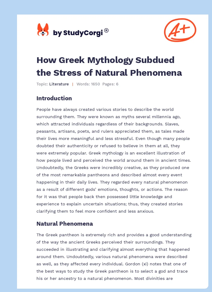 How Greek Mythology Subdued the Stress of Natural Phenomena. Page 1