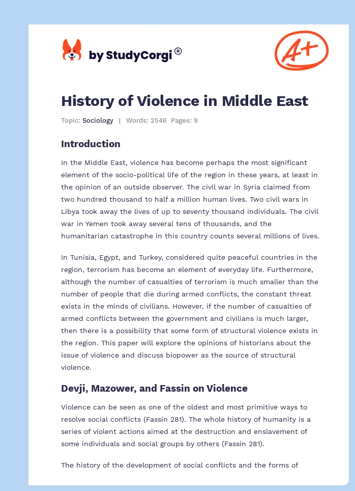 History of Violence in Middle East. Page 1
