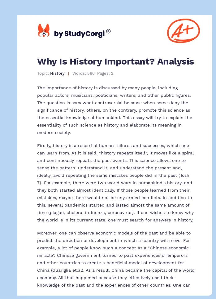 Why Is History Important? Analysis. Page 1