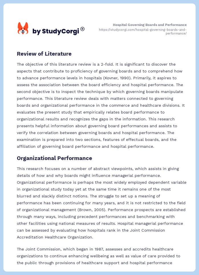 Hospital Governing Boards and Performance. Page 2