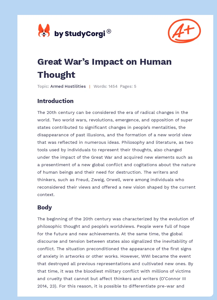 Great War’s Impact on Human Thought. Page 1