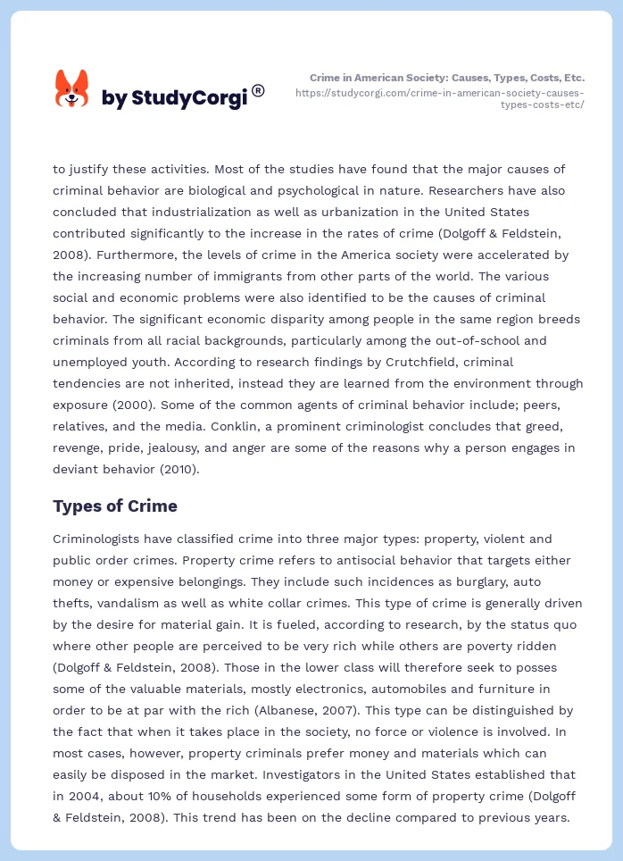 Crime in American Society: Causes, Types, Costs, Etc.. Page 2
