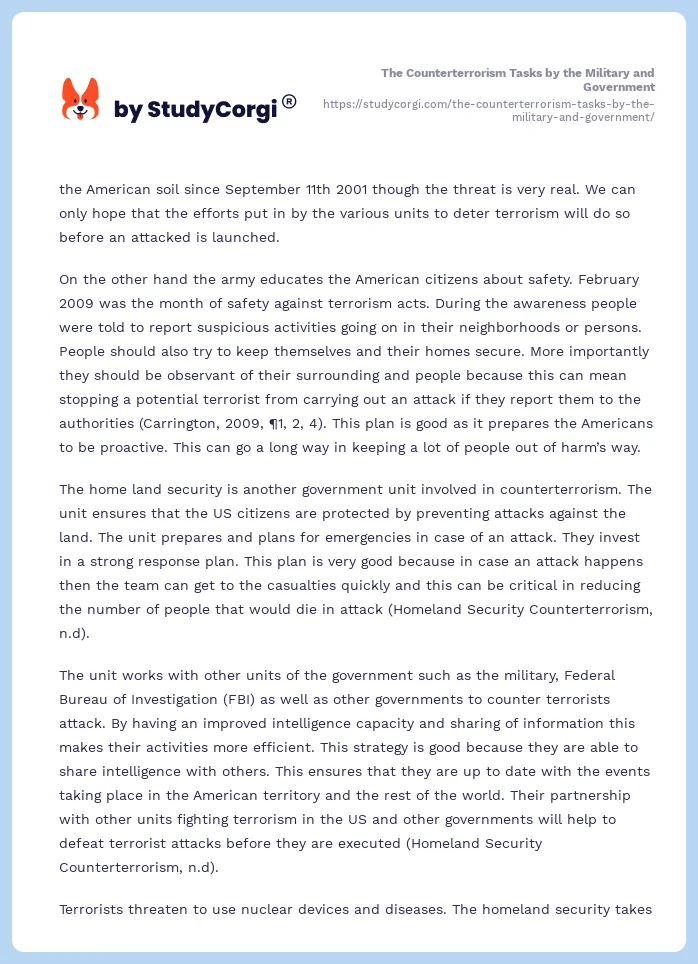 The Counterterrorism Tasks by the Military and Government. Page 2