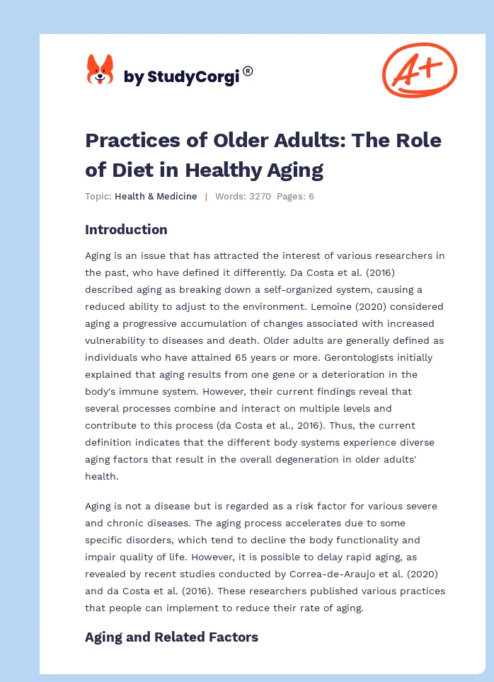 Practices of Older Adults: The Role of Diet in Healthy Aging. Page 1