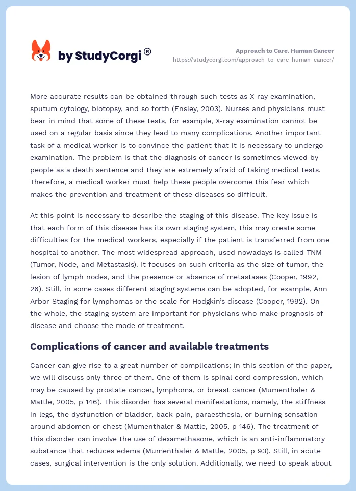 Approach to Care. Human Cancer. Page 2