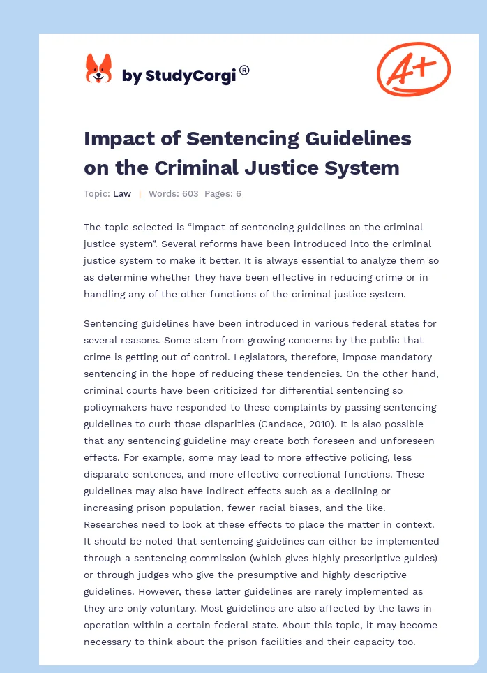 Impact of Sentencing Guidelines on the Criminal Justice System. Page 1