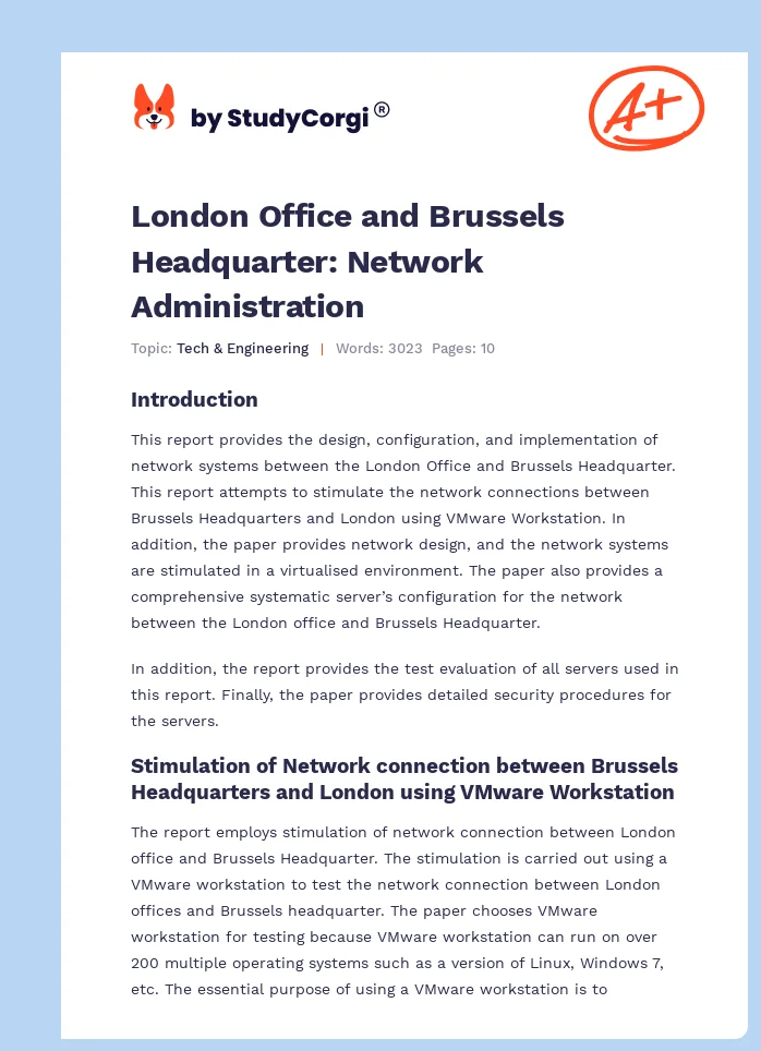 London Office and Brussels Headquarter: Network Administration. Page 1
