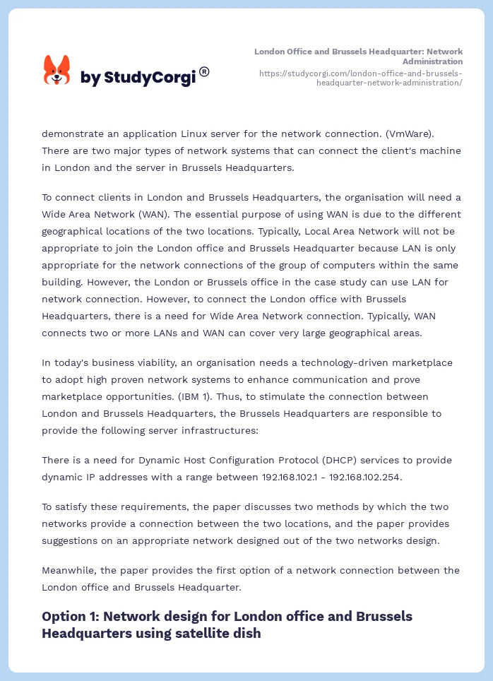 London Office and Brussels Headquarter: Network Administration. Page 2