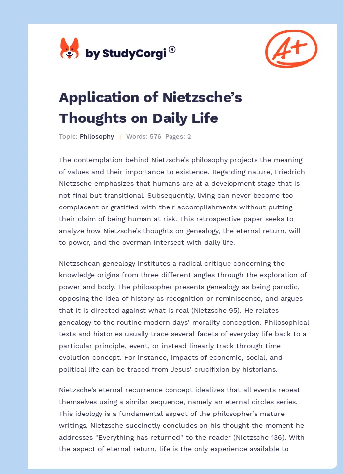 Application of Nietzsche’s Thoughts on Daily Life. Page 1