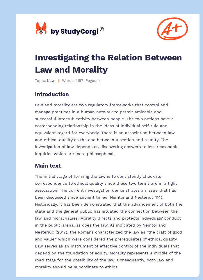 Investigating the Relation Between Law and Morality. Page 1