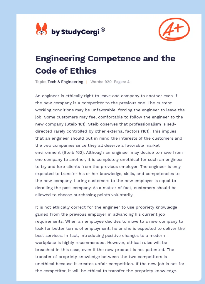 Engineering Competence and the Code of Ethics. Page 1