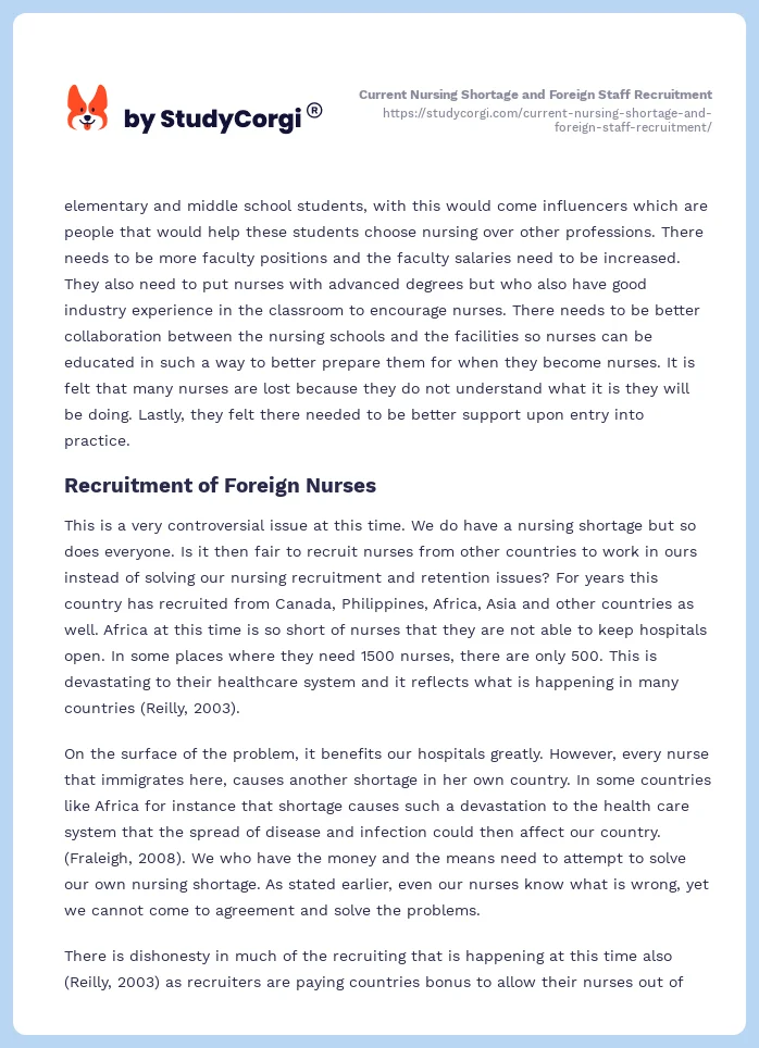 Current Nursing Shortage and Foreign Staff Recruitment. Page 2