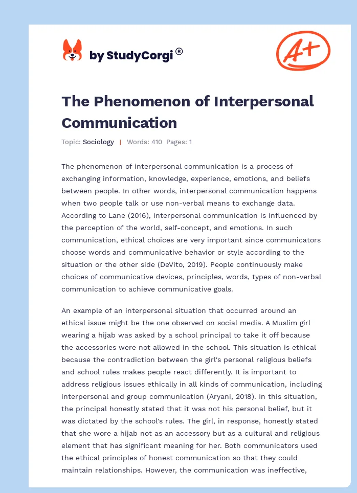 The Phenomenon of Interpersonal Communication. Page 1