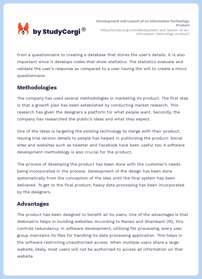 Development and Launch of an Information Technology Product. Page 2