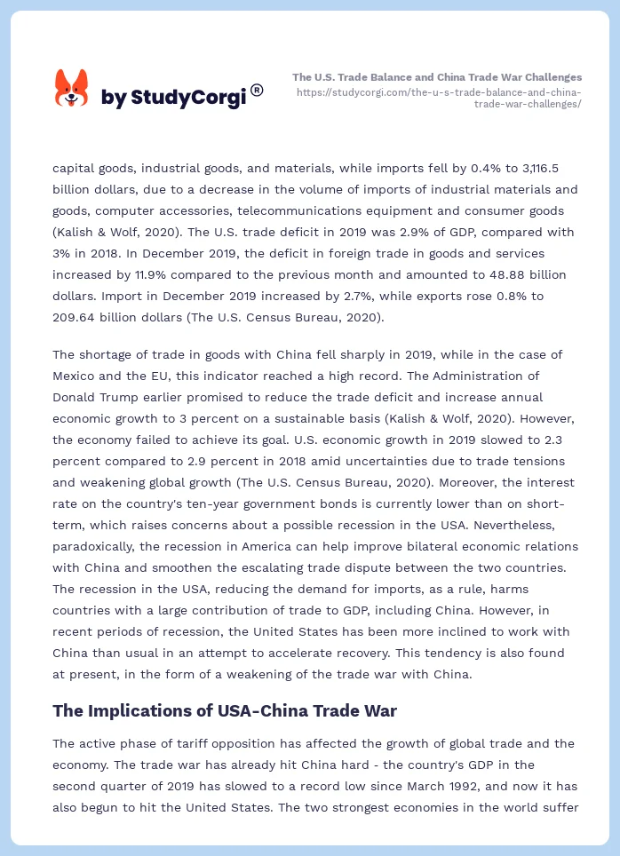 The U.S. Trade Balance and China Trade War Challenges. Page 2