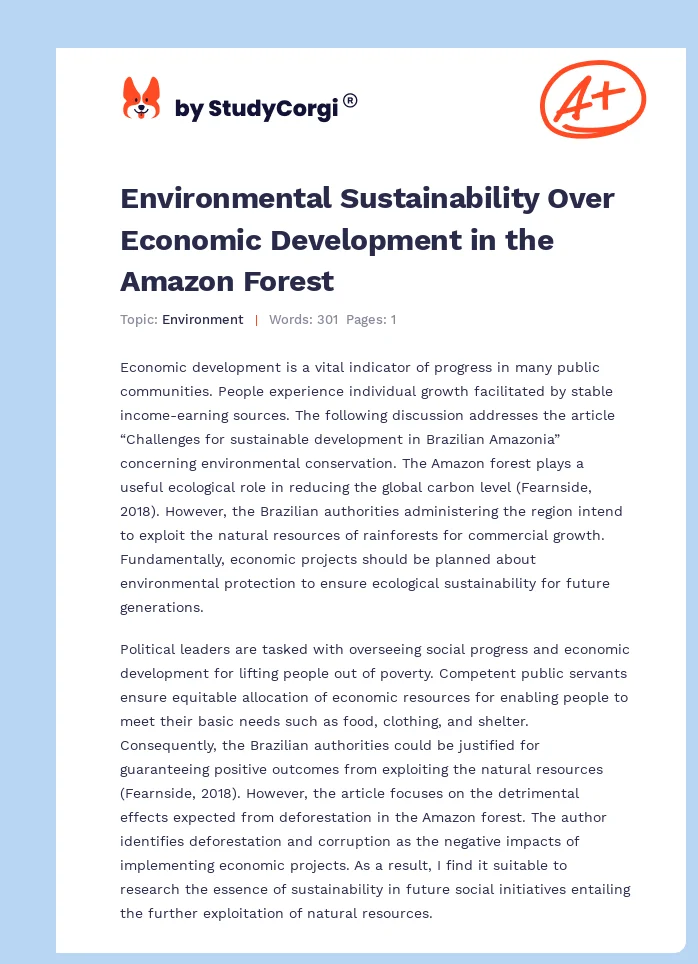 Environmental Sustainability Over Economic Development in the Amazon Forest. Page 1