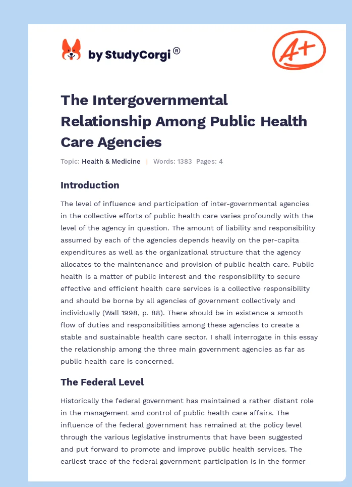 The Intergovernmental Relationship Among Public Health Care Agencies. Page 1