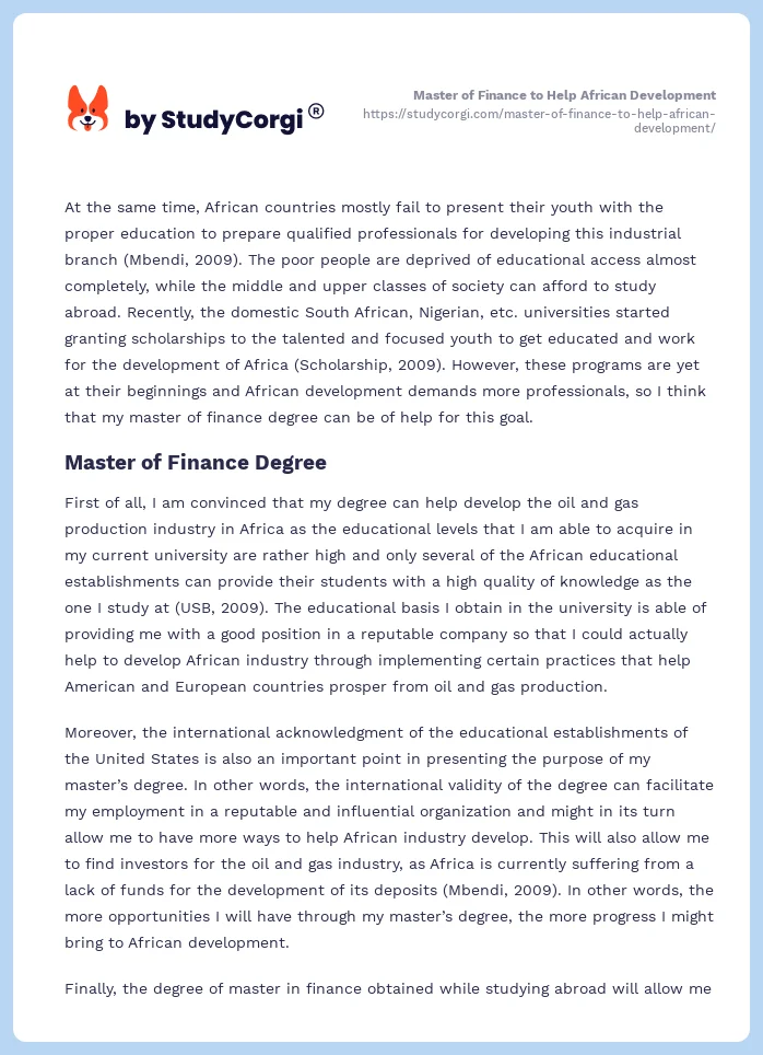 Master of Finance to Help African Development. Page 2