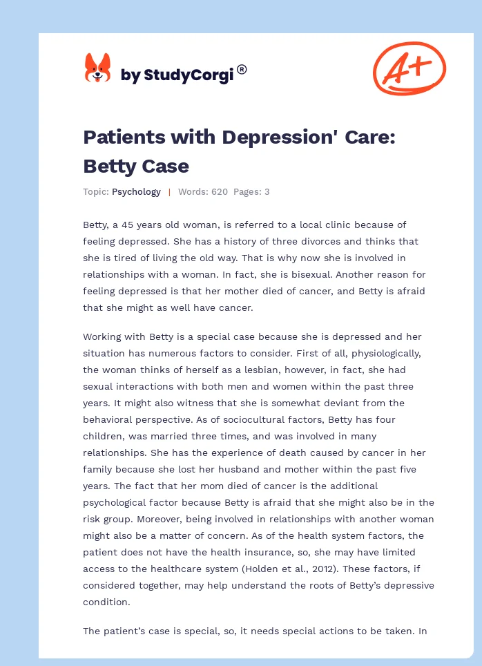 Patients with Depression' Care: Betty Case. Page 1