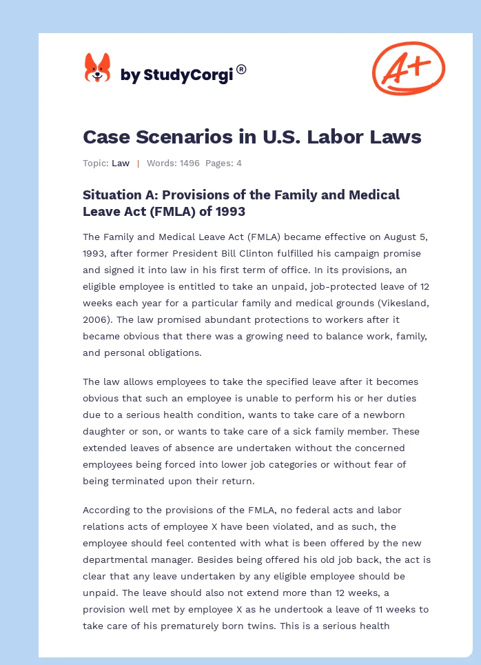 Case Scenarios in U.S. Labor Laws. Page 1