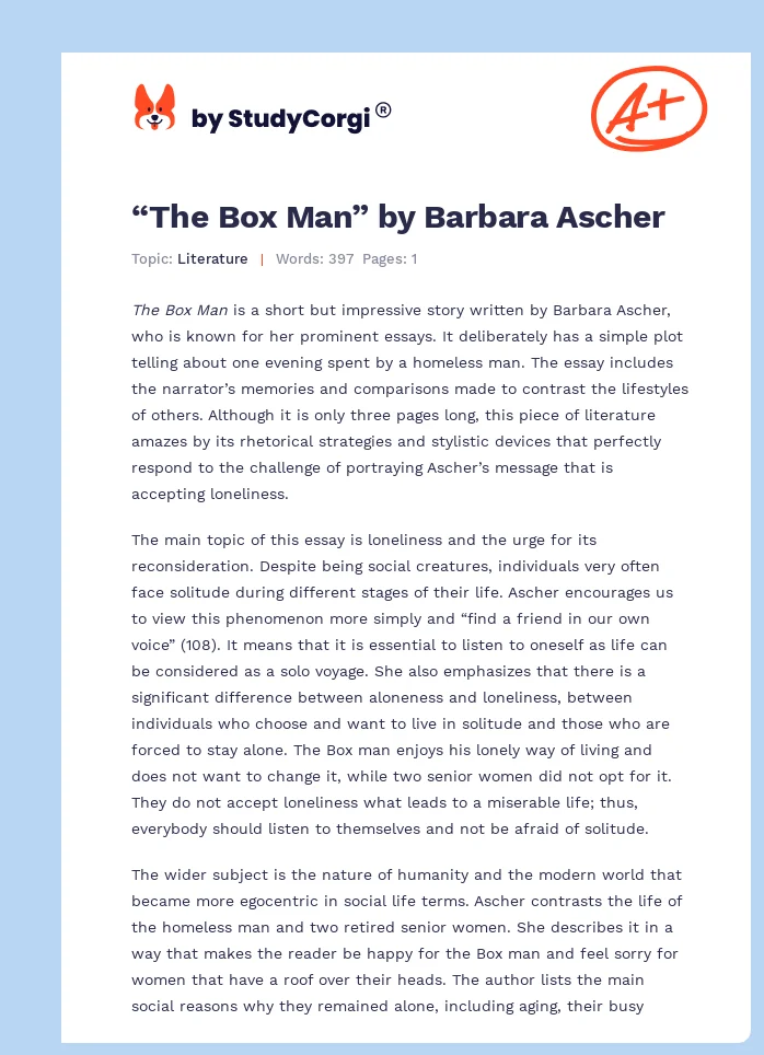 “The Box Man” by Barbara Ascher. Page 1