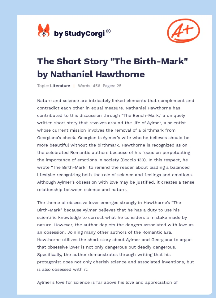 The Short Story "The Birth-Mark" by Nathaniel Hawthorne. Page 1
