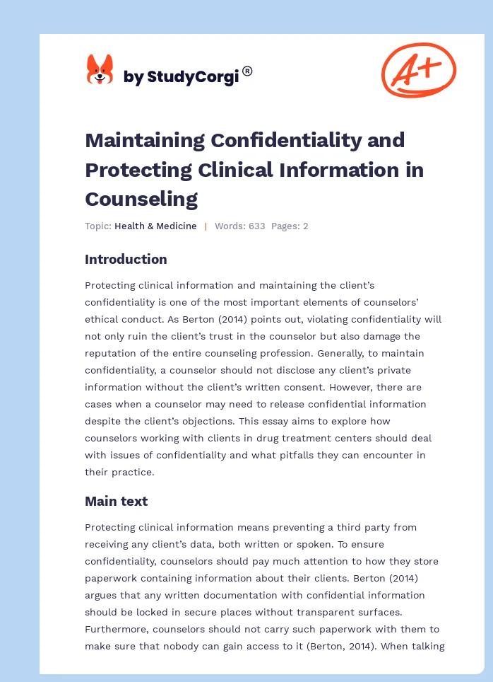 Maintaining Confidentiality and Protecting Clinical Information in Counseling. Page 1
