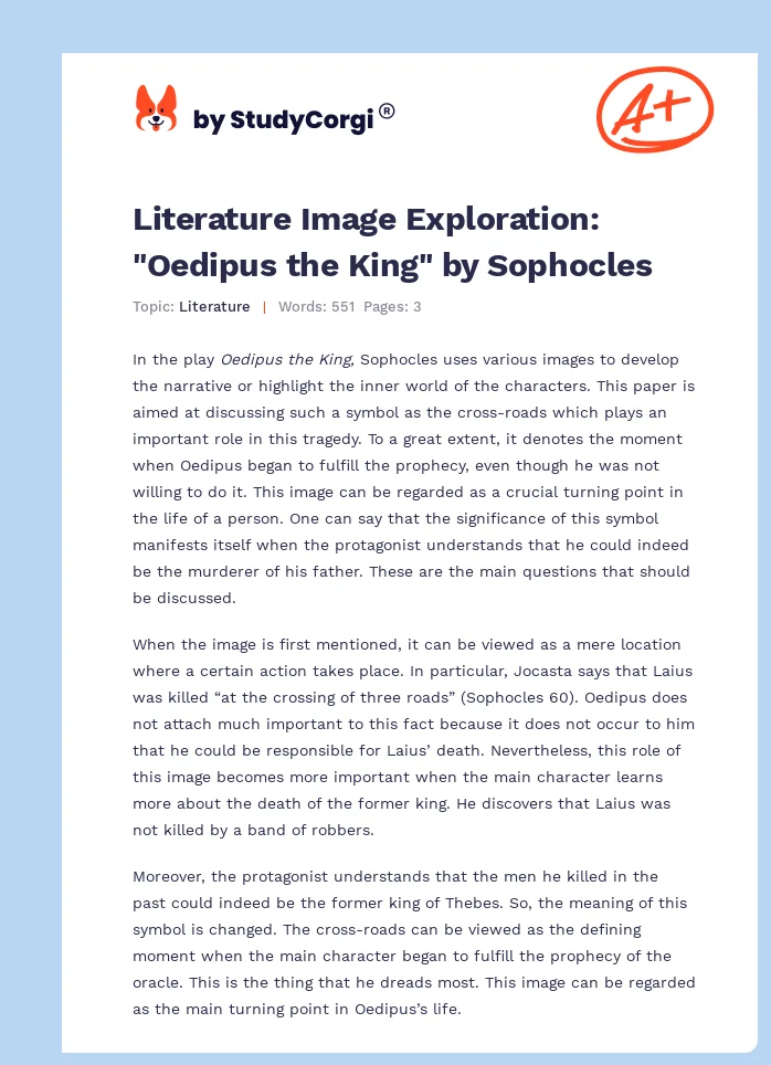 Literature Image Exploration: "Oedipus the King" by Sophocles. Page 1