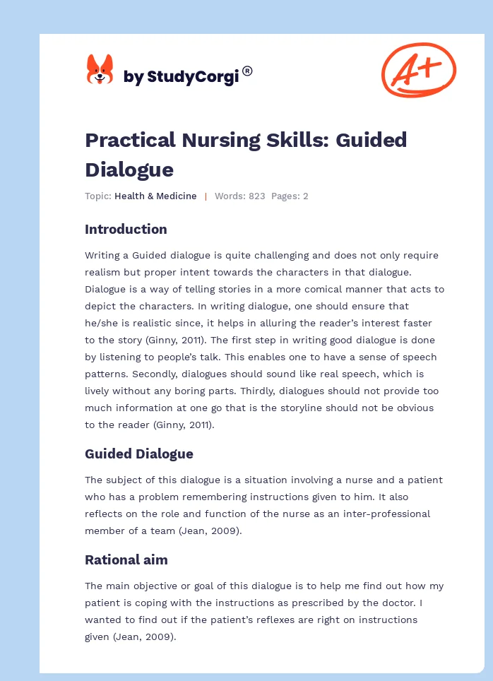 Practical Nursing Skills: Guided Dialogue. Page 1