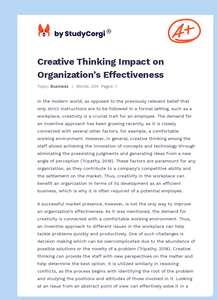 Creative Thinking Impact on Organization’s Effectiveness. Page 1