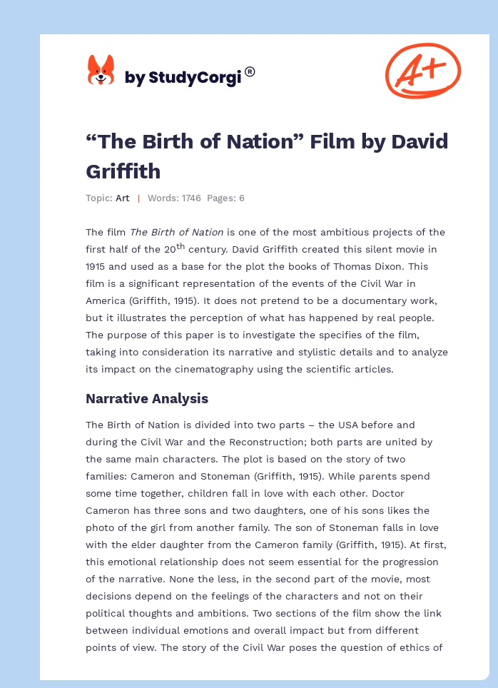 “The Birth of Nation” Film by David Griffith. Page 1